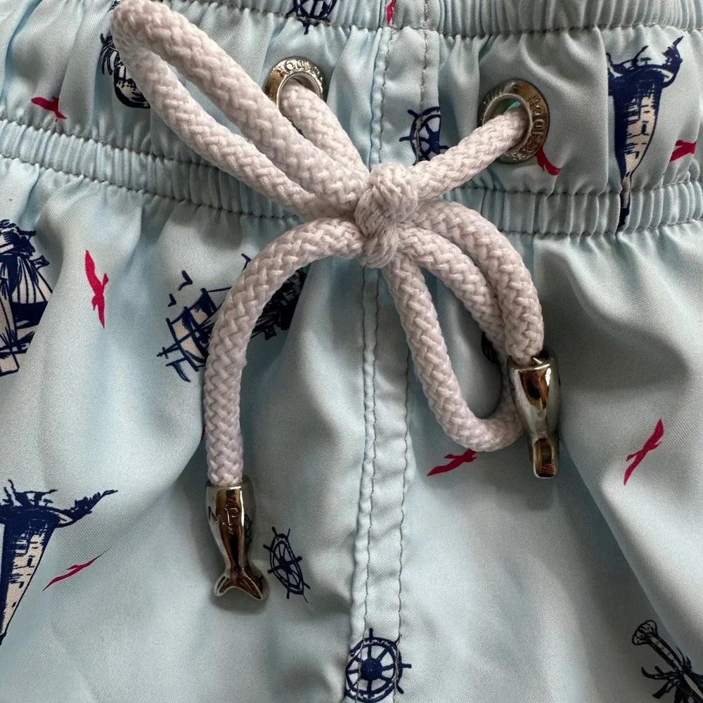 Martin Pescador Kids Blue Nautical Ship‎ Crab Swim Trunks Size L Handcrafted